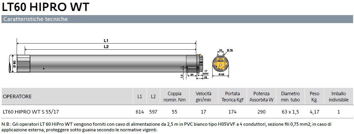 Motore tende da sole Somfy LT 60 CSI WT