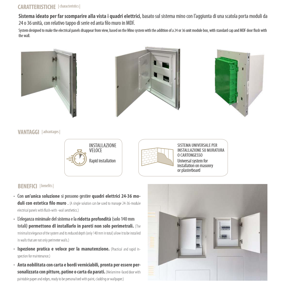 Sistema di chiusura per i quadri elettrici filomuro Rasoparete QE