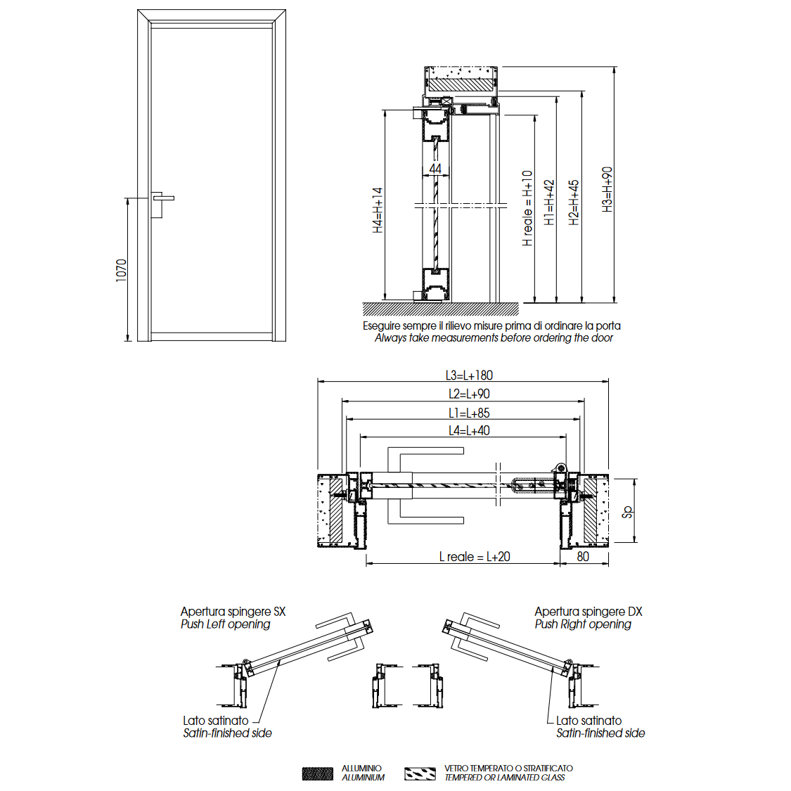 Porta battente interna vetro satinato o disegni MISURA 80x210