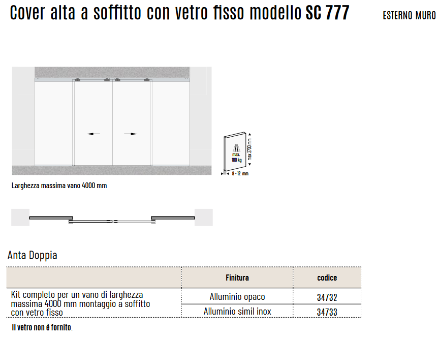 Binario per porte scorrevoli in vetro Scrigno esterno muro anta